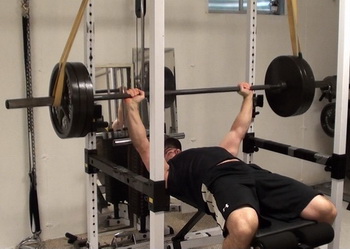 Power Start Lactic Acid Training and the exercise is the Reverse Band Bench Press