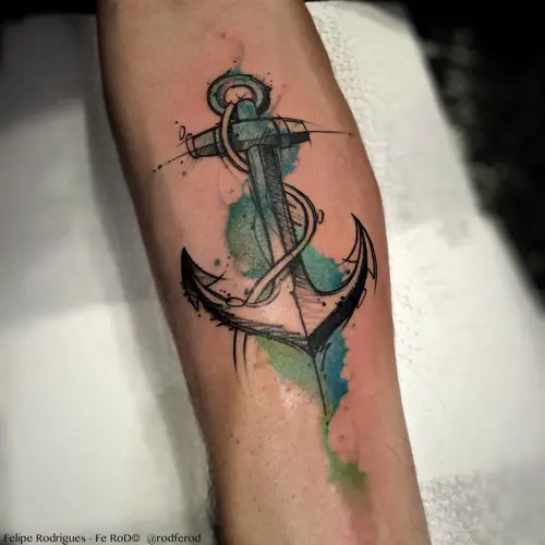 Watercolor Anchor Tattoo On Forearm