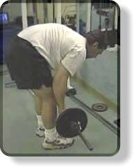 Error: hunched-over position for the barbell bent-over row for the back