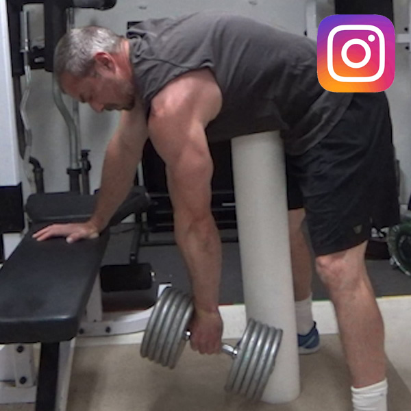 Foam Roller Stomach-Supported One-Arm Dumbbell Rows
