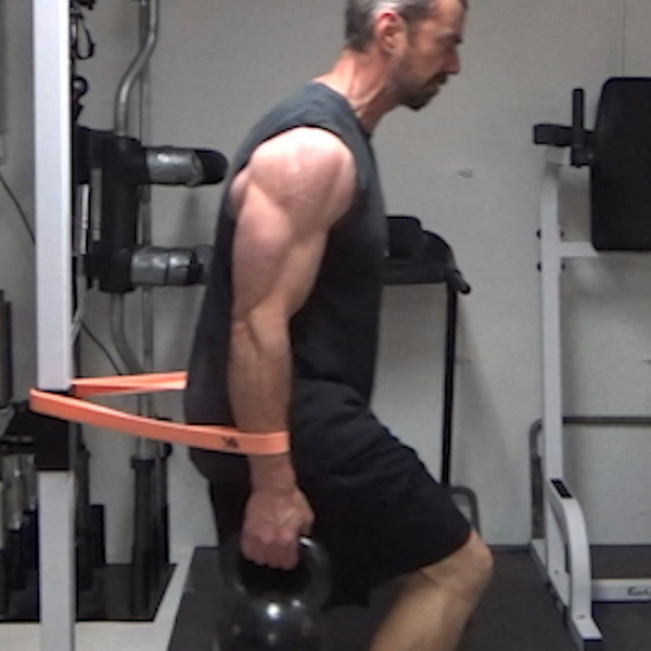Bandcuff and Kettlebell Stepping for Front Delts 